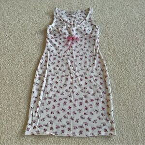 Vintage Morgan de Toi white floral mini dress with pink ribbon waist